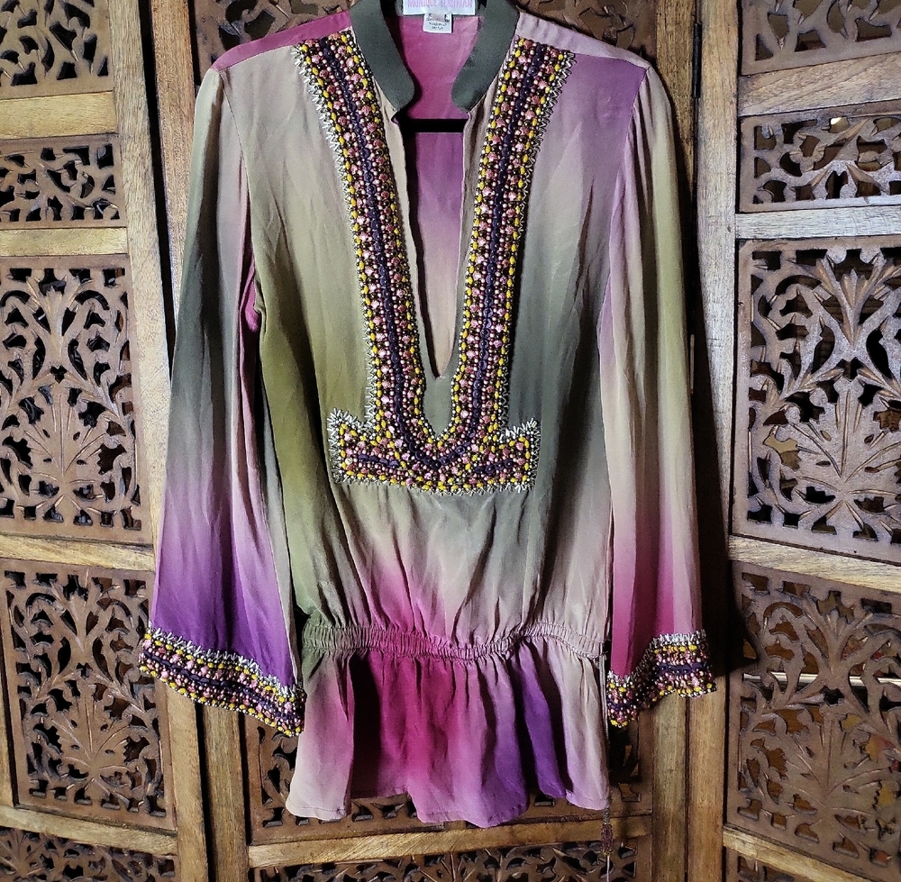Monique Leshman Green and Pink Embellished Tunic